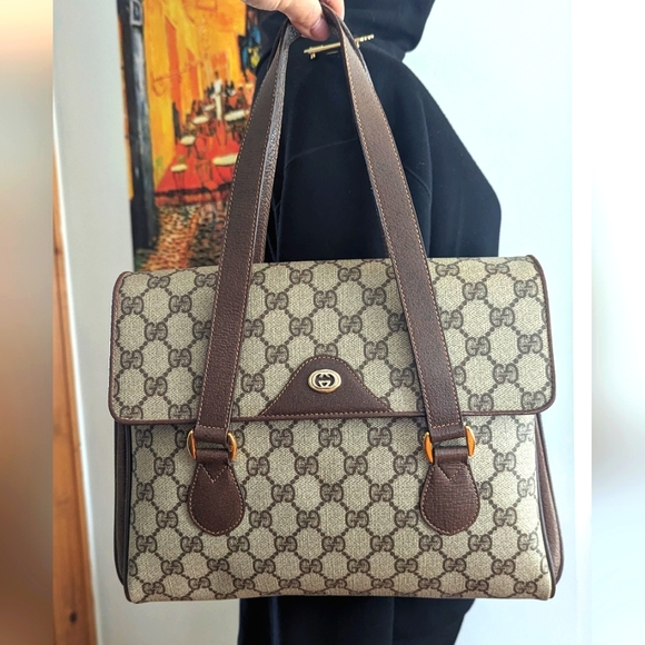 Gucci beige Ebony Vintage Coated Canvas Satchel - Picture 1 of 16